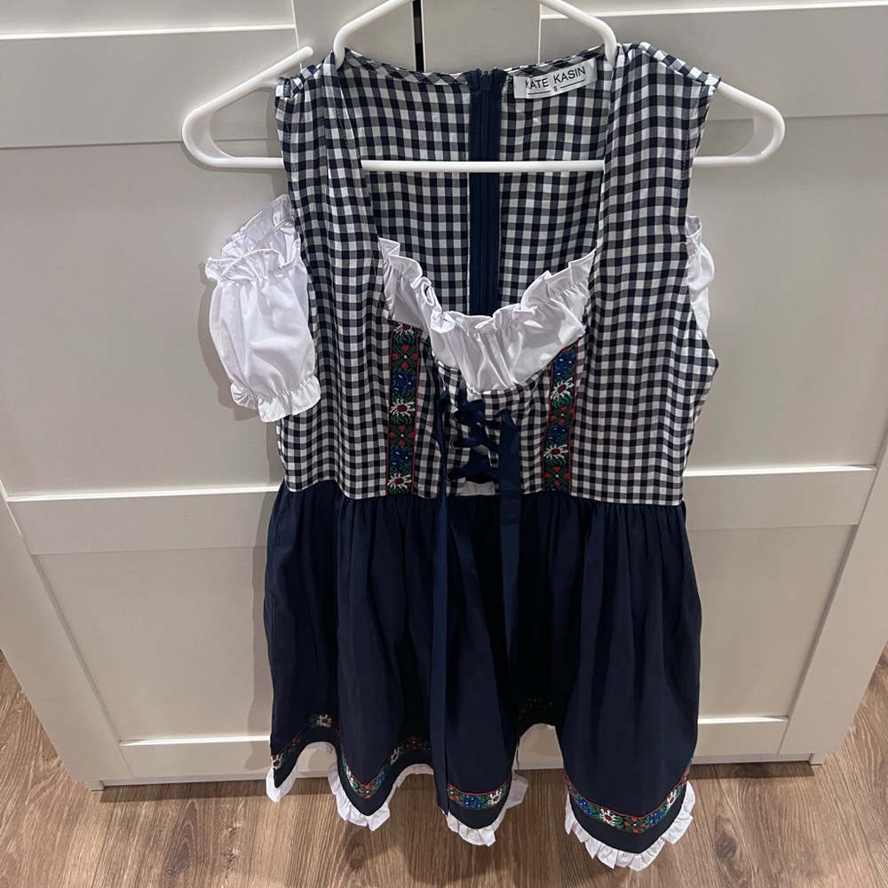 Bavarian Gingham Dress Costume with Embroidered Details and apron